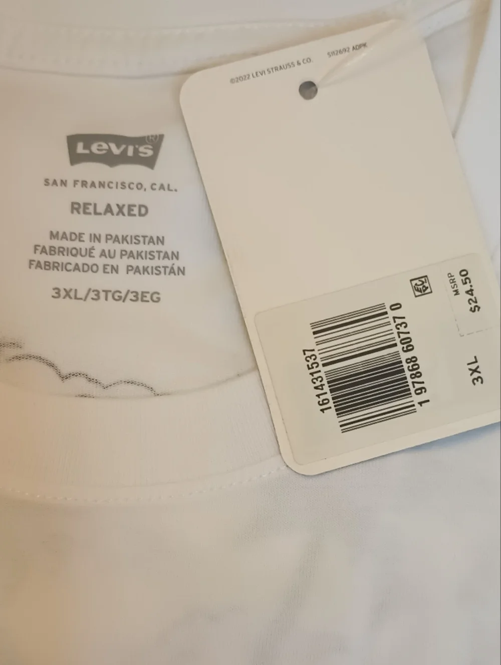 Men's Levi's White Crewneck T-Shirt with‎ Graphics On The Back 3XL